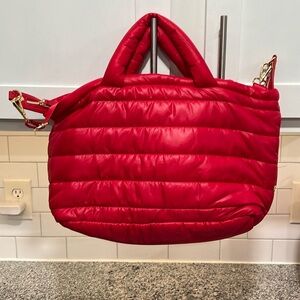 Estée Lauder Red Puff Bag/Comes with crossbody strap